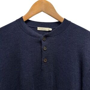 Suitsupply Men's Sz Large Navy Blue Merino Wool Knit Henley Pullover Sweater euc